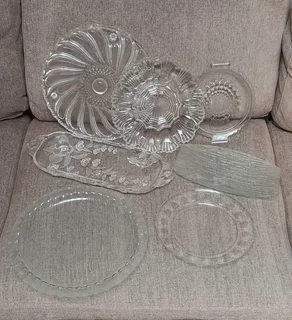 Cut glass and pressed glass vintage platters.