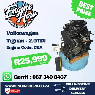 VW | Tiguan | 2.0L Diesel | CBA Engine - R25 999incl vat | Import Engine | Gerrit 067 340 8467