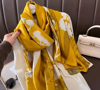 Women's Yellow & White Floral Scarf – Lightweight Polyester