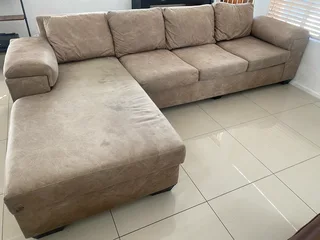 L shape light brown sofa
