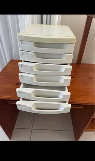 Pine PC / office / study desk with plastic drawer unit