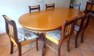 Yellowwood &amp; Imbuia Dining Room Table, Chairs and Hutch