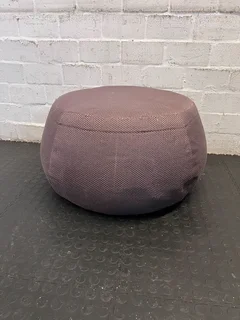 Cozy Round Grey Fabric Pouf Small- Minor Wear, Versatile Accent Piece- A53756