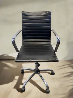 Sleek Black Office Chair with Chrome Accents – Minor Wear- A55245