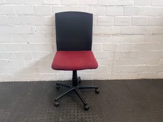 Black and Maroon Office Chair On Wheels (No Arm Rests)- A46515