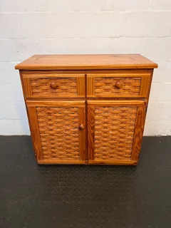 Charming Wooden Wicker-Style Side Cabinet with 2 Drawers- A54083
