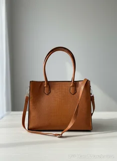 Chic Brown Crocodile-Embossed Tote Bag with Shoulder Strap- A56286