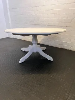 Chic White Round Dining Table with Elegant Pedestal Base - REDUCED- A53637