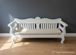 Charming Shabby Chic White Wooden Bench with Cushion- A56587