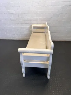 Charming Shabby Chic White Wooden Bench with Cushion- A56587