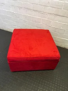 Vibrant Red Velvet Ottoman - Stylish &amp; Versatile- A55962