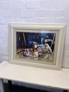 Framed Art Print of Ducks - Elegant White Frame, Minor Scuffs- A55952