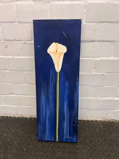 White Lily Flower Against Blue Background Painting by Einsa Kroukamp  A50453