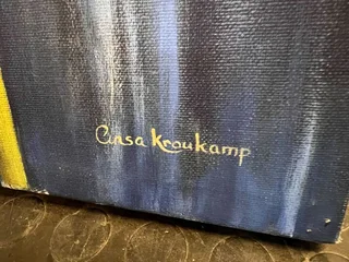 White Lily Flower Against Blue Background Painting by Einsa Kroukamp  A50453