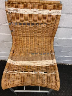 Brown Wicker Chair with White Striped Mesh and Rope Tied Seating- A50164