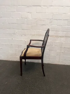 Wooden Dining Chair with Cream Cushioned Seat (Arm Rests) - PRICE DROP- A47371