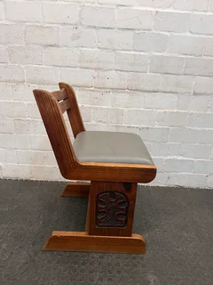 Vintage Hardwood Dining Chair with Grey Leather Cushioned Seat - PRICE DROP- A48748