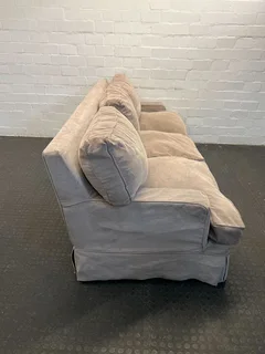 Beige Three Seater Block &amp; Chisel Couch (Minor Fabric Wear) -REDUCED- A50828