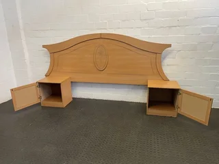 Light Wood Double Bed Headboard With Bedside Cabinets- A45566