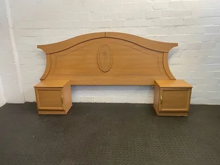 Light Wood Double Bed Headboard With Bedside Cabinets- A45566