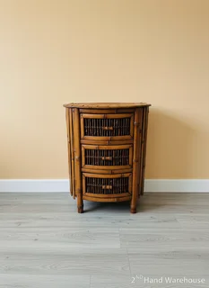 Vintage Bamboo 3-Drawer Storage Cabinet - Bohemian Side Table- A56192