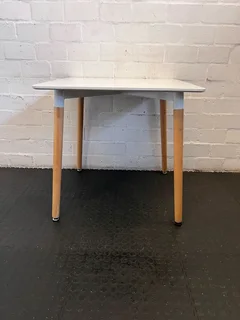 Stylish White Table with Wooden Legs – Minor Scratches- A55613