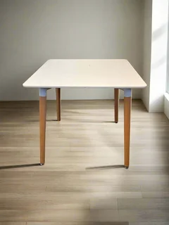 Stylish White Table with Wooden Legs – Minor Scratches- A55613
