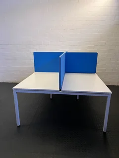 Modern White Office Desk with Blue Privacy Screens- A55317