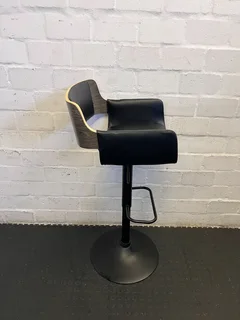 Stylish Adjustable Black Bar Stool with Wood Accents- A55423