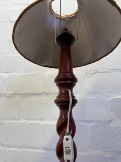 Vintage Barley Twist Wooden Floor Lamp with Burlap Shade- A56317