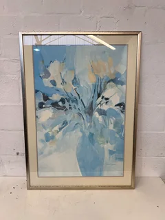 Elegant Framed Floral Artwork in Soft Blue Tones- A54111