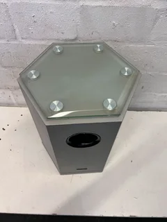 Hexagonal Grey Speaker Stand with Glass Top – Minor Marks- A53815
