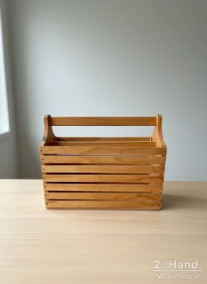 Rustic Wooden Slatted Storage Caddy with Handle- A56313