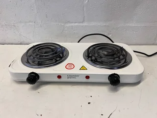 Portable Double Burner Electric Hot Plate - Counter Point, White- A56025