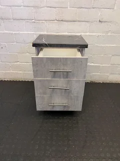 Versatile Grey Wood-Style Nightstand with Black Marble Top- A55416