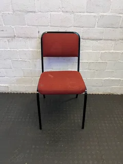 Sturdy Red Fabric Chair with Black Metal Frame - Minor Wear- A52995