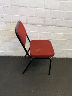 Sturdy Red Fabric Chair with Black Metal Frame - Minor Wear- A52995