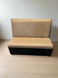 DBL SIDED - 120CM - Stylish Beige Upholstered Restaurant Booth Seat Wooden Frame –  A54210