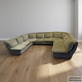 Retro U-Shaped Plush Sectional Sofa - Sage Green - Fair used- A56667