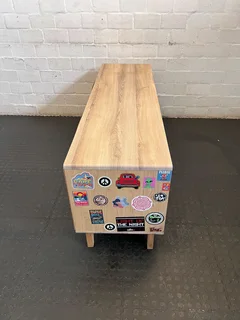 Modern Wood &amp; White TV Unit with Storage - Fair used- A56656