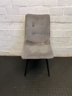 Stylish Grey Velvet Dining Chair With Black Legs - Minor Wear - Price Drop- A54039