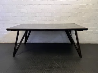Mid-Century Modern Dark Wooden Table with Glass Top- A55421