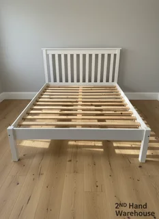 Modern White Wooden Queen Bed Frame with Slats- A56370
