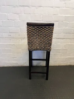 Stylish Woven Bar Stool with Dark Wood Legs- A54292