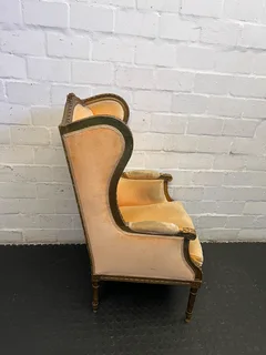 Vintage Velvet Wingback Armchair in Warm Orange – Minor Wear - REDUCED- A55858