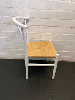 Charming White Wooden Dining Chair with Natural Woven Seat- A55256