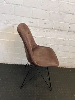 Stylish Brown Upholstered Dining Chair with Metal Legs - Minor Wear- A53750