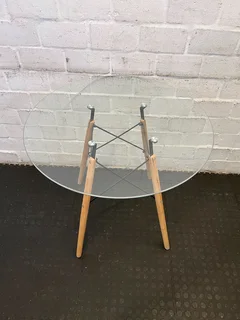 Stylish Round Glass Top Table with Wooden Legs- A54079