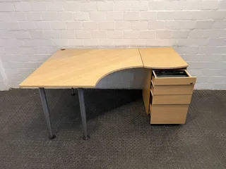 Light Brown L-Shaped Wooden Desk with Four Drawers - PRICE DROP- A50541