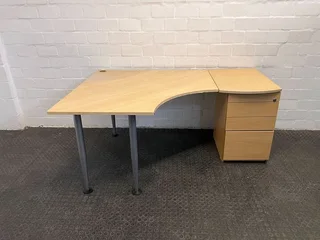 Light Brown L-shaped Wooden Desk With Four Drawers - Price Drop- A50541